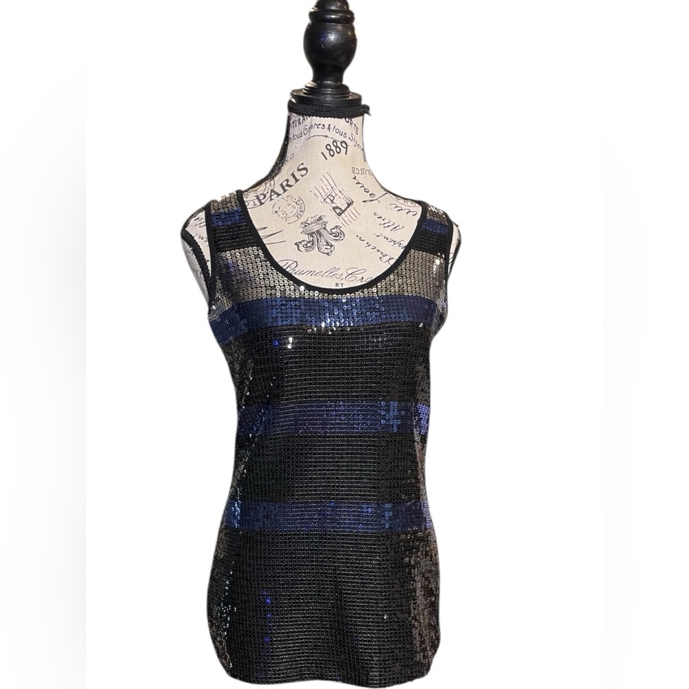 Six Degrees Elegant Black and Blue Sequin Women's Top size M